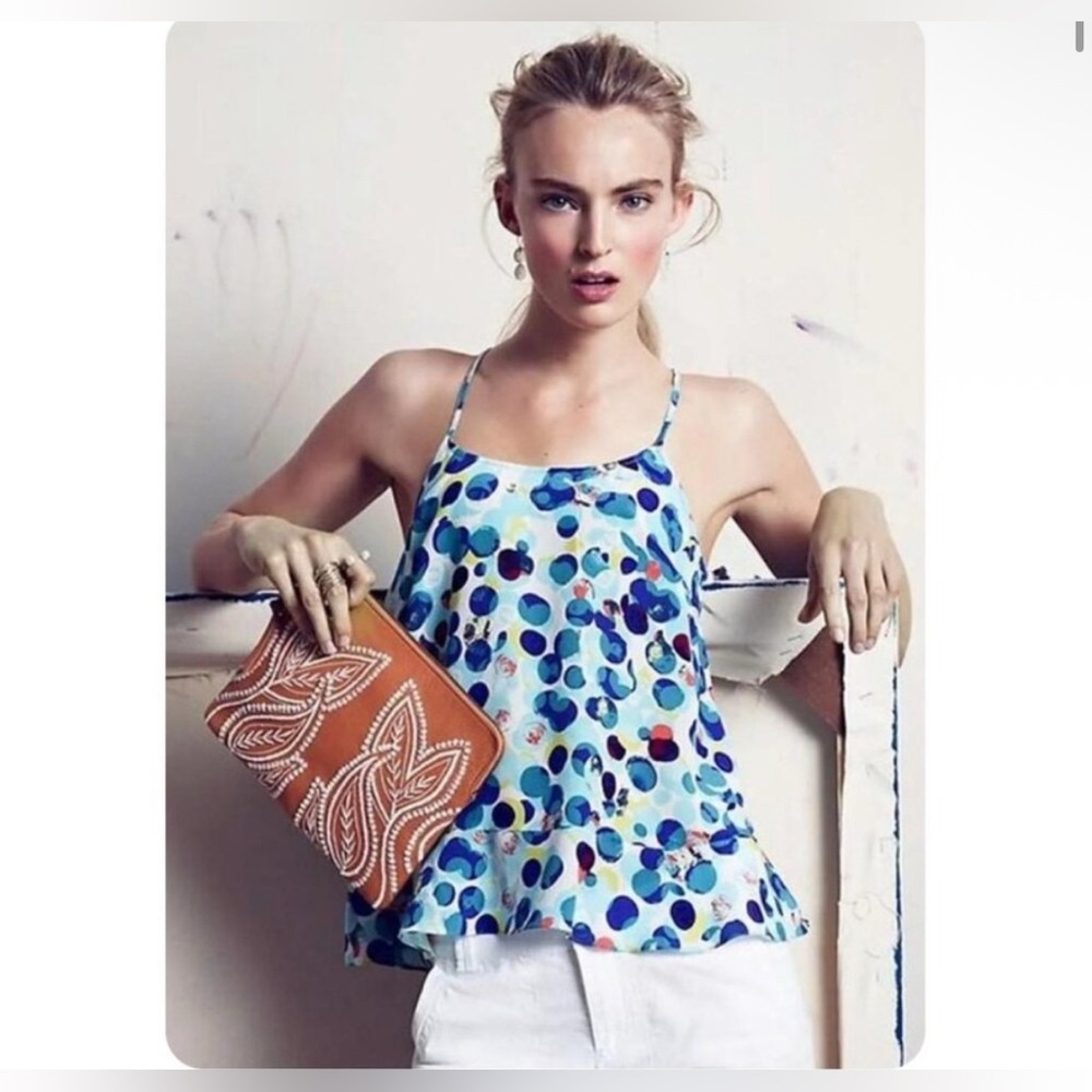 Maeve Blue Multi Polka Dot Silk Camisole